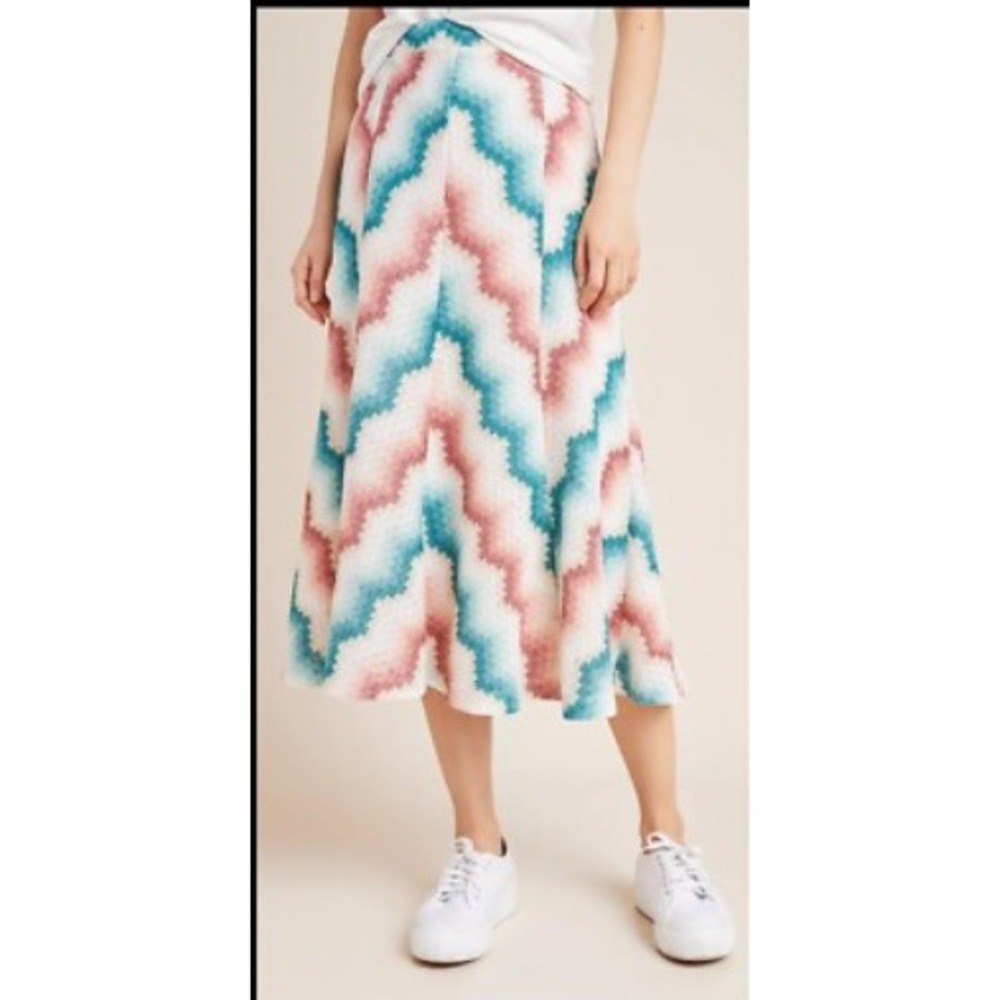 Maeve Skirt Womens Small Multicolor Chevron Space Dye Knit Pleated Midi A-Line